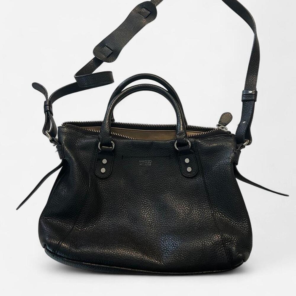 AREZZO Black Pebbled Leather Satchel Crossbody Bag - Made in Brazil